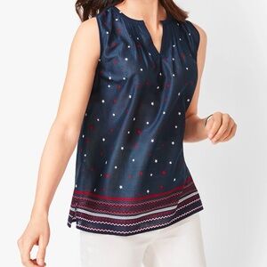 Talbots XL Navy Sleeveless Star-Print Tank with Red & White Accents